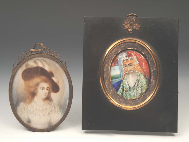 Appraisal: AN INDIAN PORTRAIT MINIATURE of a Regal bearded gentleman high