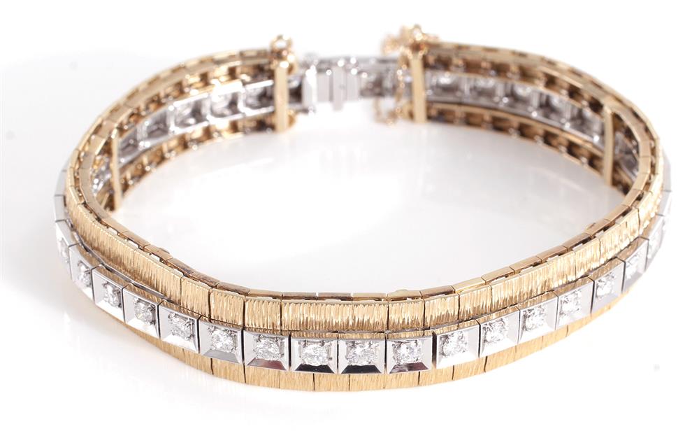 Appraisal: Diamond line bracelet with gold jacket thirty-nine round prong-set diamonds