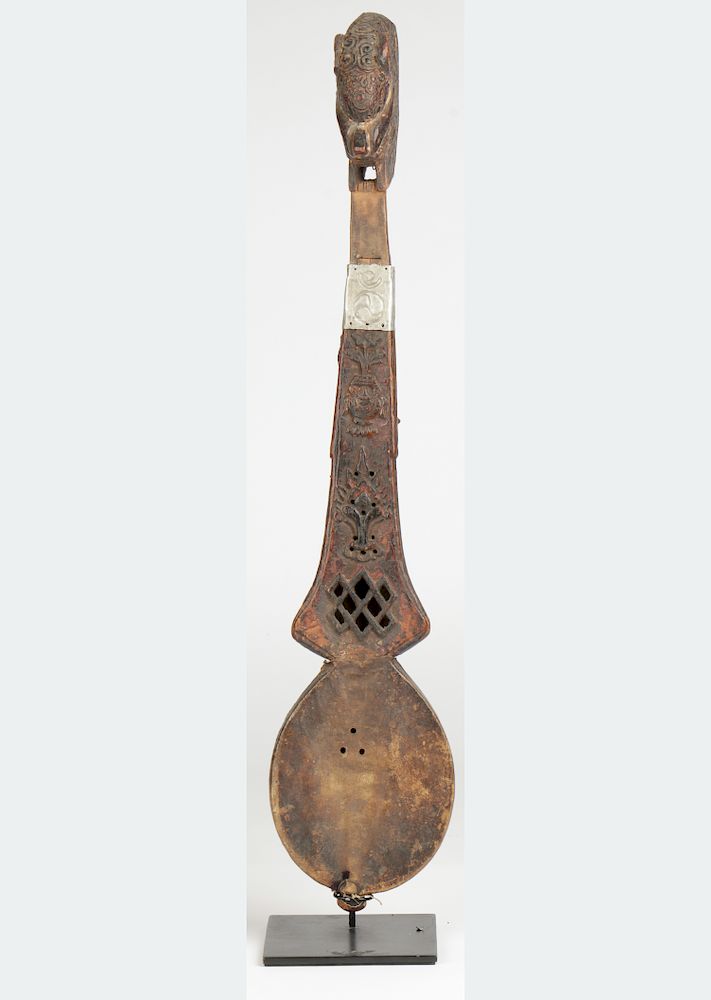 Appraisal: Antique Tibetan Musical Instrument Horse-headed stringed instrument dungma carved wood