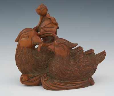 Appraisal: A Wood Sculpture of Two Water Birds Chinese Carved from