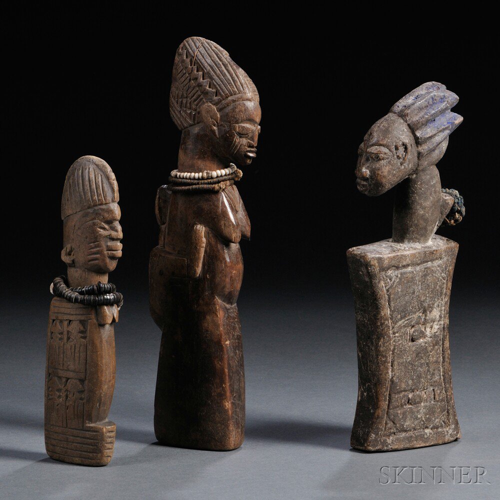 Appraisal: Three Yoruba Carved Wood Dolls one carrying a child ht