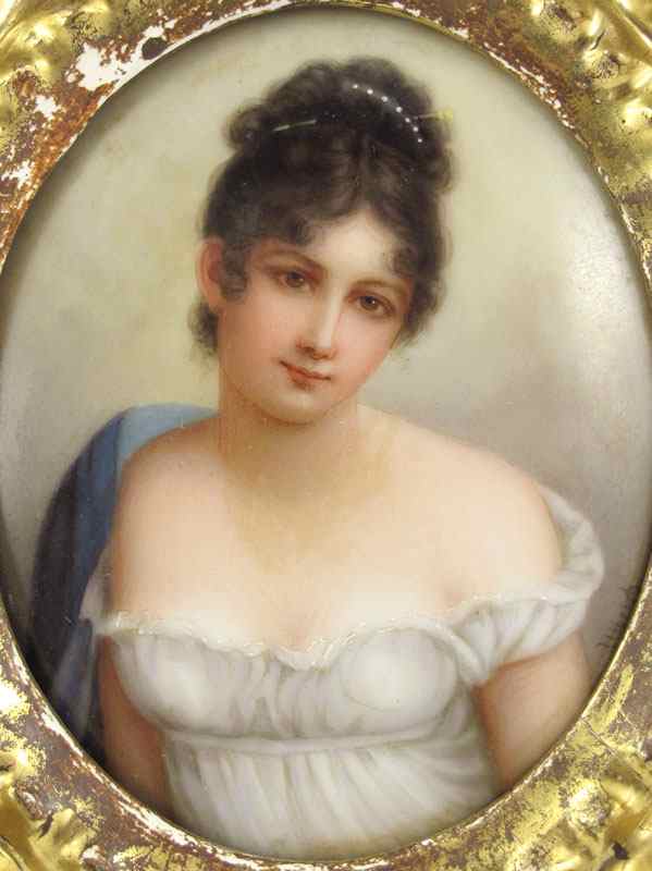 Appraisal: ITALIAN PORCELAIN PORTRAIT PLAQUE MADAME RECAMIER Painting on porcelain signed