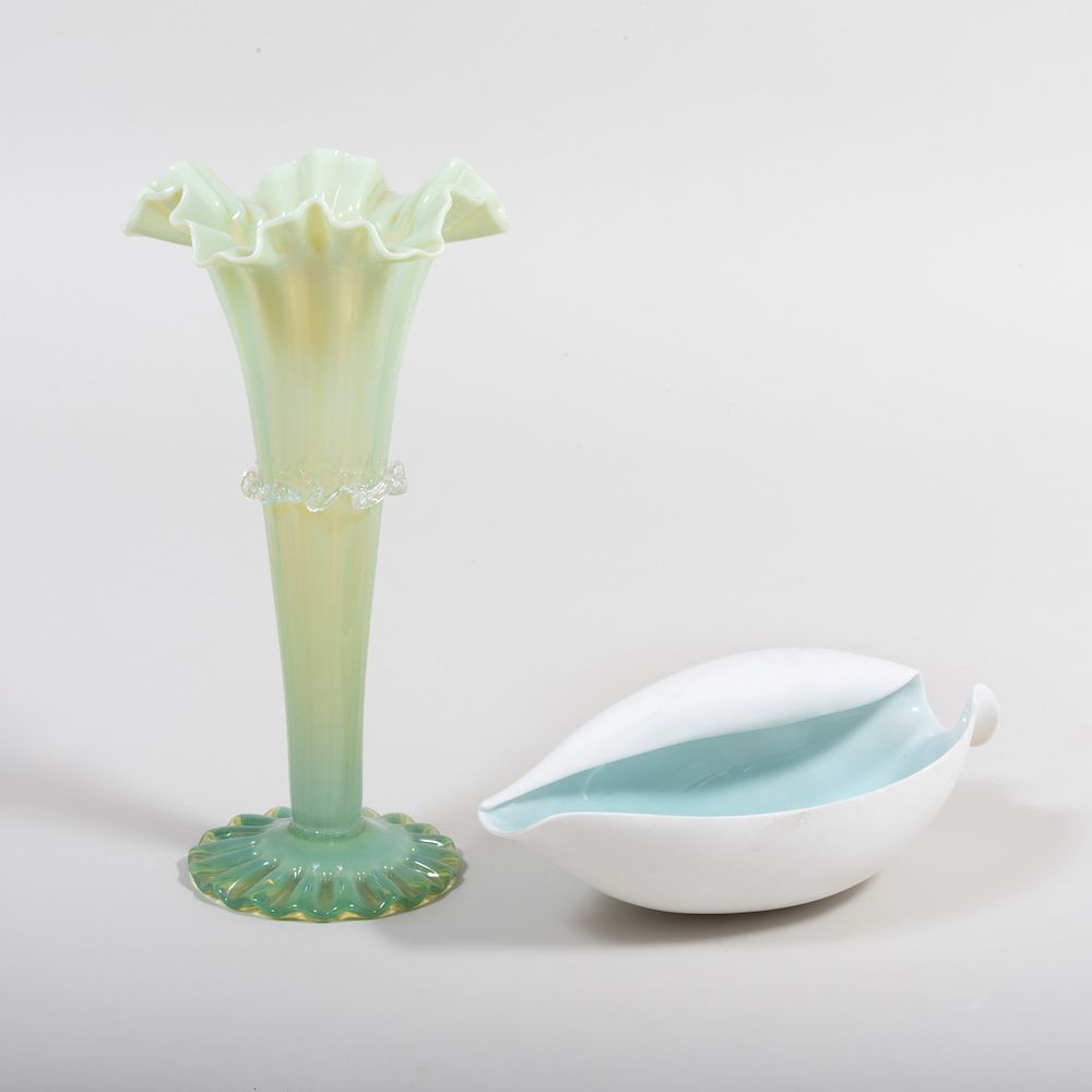 Appraisal: Vasaline Glass Vase and a Nymphenburg Porcelain Dish The dish