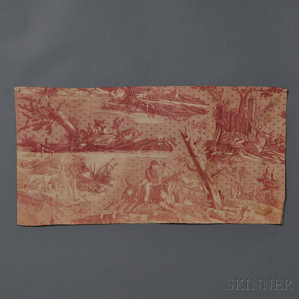 Appraisal: Copper-plate Printed Textile Panel with Hunting Scene probably England th