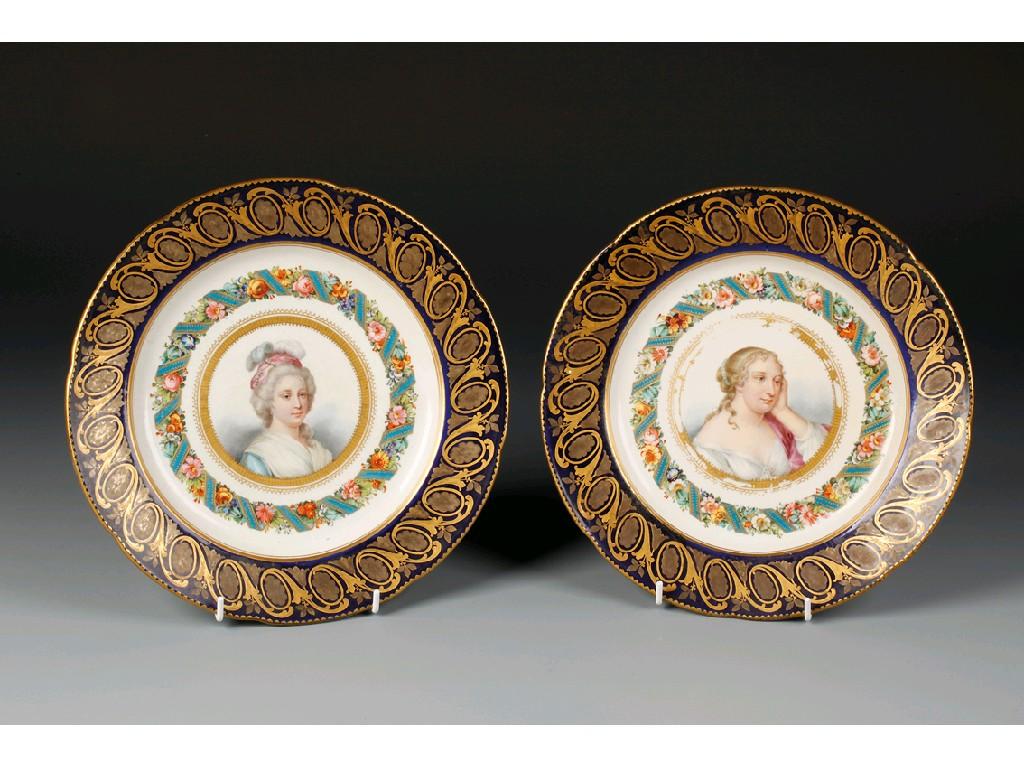 Appraisal: A NEAR PAIR OF TH CENTURY SEVRES CABINET PLATES one