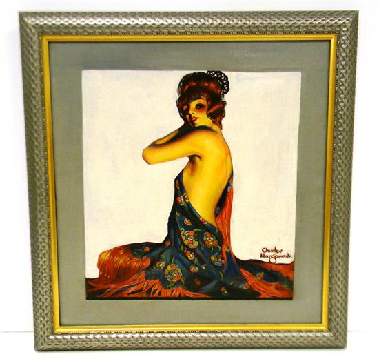 Appraisal: Charles Hargen Beautiful Woman oil on canvas seated redheaded woman