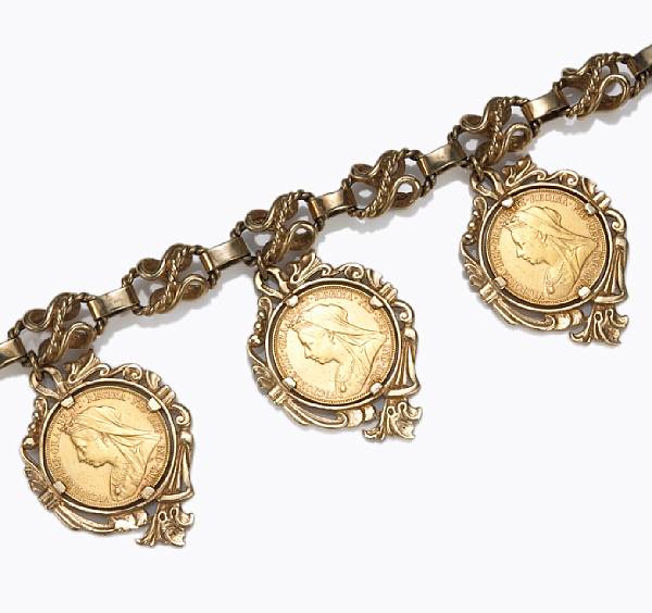 Appraisal: A fourteen karat gold charm bracelet Cini the fancy link