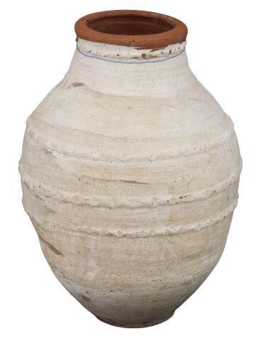 Appraisal: Large terracotta olive jar rolled rim over ovoid banded body