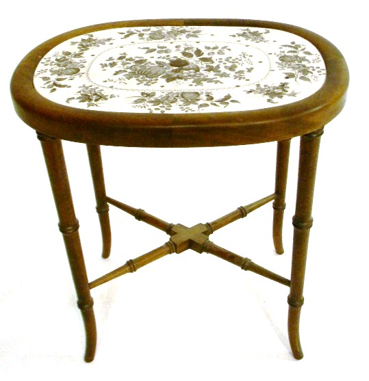 Appraisal: Side table Staffordshire brown transfer pierced liner in custom fitted