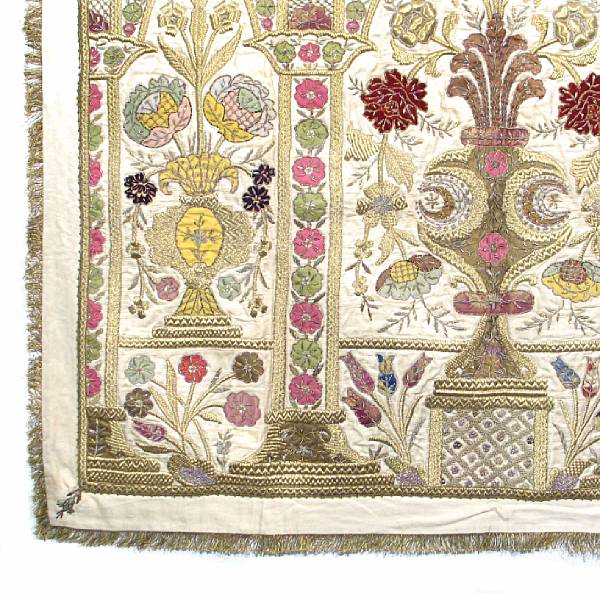 Appraisal: A gold and silver threaded decorative table cover late th