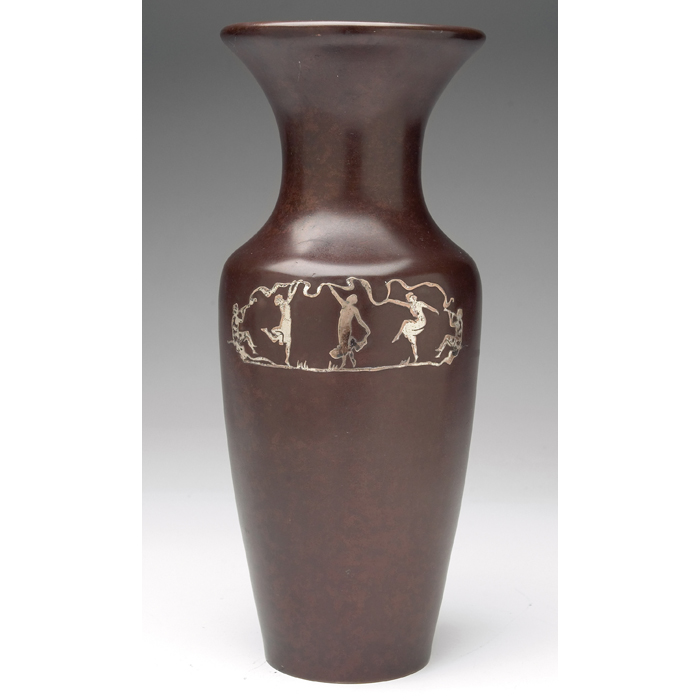 Appraisal: Heintz vase sterling on bronze applied scenes with dancing figures