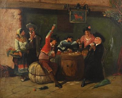 Appraisal: Juan Antonio Gonzales Peruvian - Tavern scene Oil on canvas