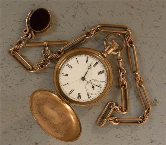 Appraisal: gold plated pocket watch with subsidiary seconds dial on ct