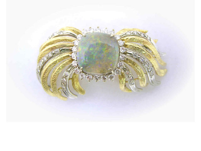 Appraisal: Vintage K Gold Opal amp Diamond Jacket Pin Brooch K