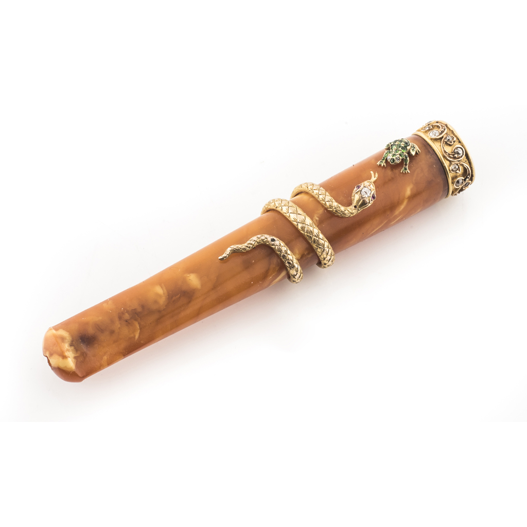 Appraisal: A late th century gold and gem-set cigarette holder the