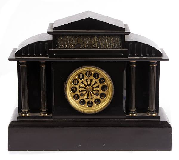 Appraisal: A French black slate and gilt metal mantel clock height