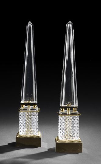 Appraisal: Pair of French Gilt-Brass-Mounted Cut Glass Obelisks in the Louis