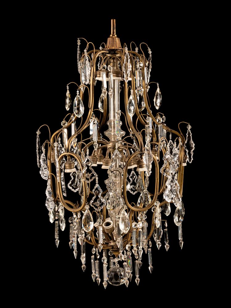 Appraisal: A Neoclassical Gilt Metal and Cut-Glass Cage Form Twelve-Light Chandelier