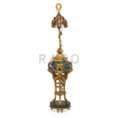 Appraisal: FRENCH DORE BRONZE AND MARBLE LAMP Snake and foliate decoration