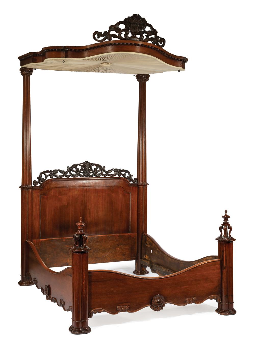 Appraisal: American Rococo Carved Mahogany and Rosewood Half Tester Bed mid-