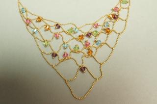 Appraisal: K Gold Drape Style Necklace w Multi Color Stone K