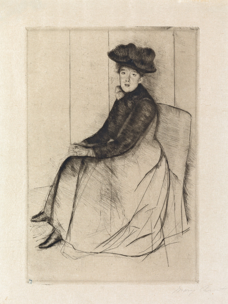 Appraisal: MARY CASSATT Reflection Drypoint printed in dark brownish black on