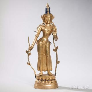 Appraisal: Parcel Gilt-bronze Figure of Standing Tara Parcel Gilt-bronze Figure of