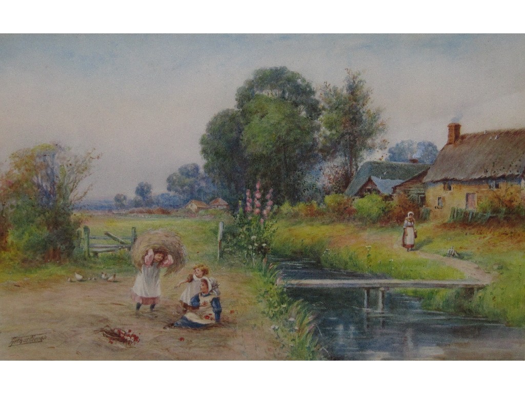 Appraisal: ARTHUR CLOUGH Watercolour landscape with children playing by a stream