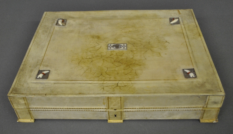 Appraisal: - German vellum storage box c with silver and bone