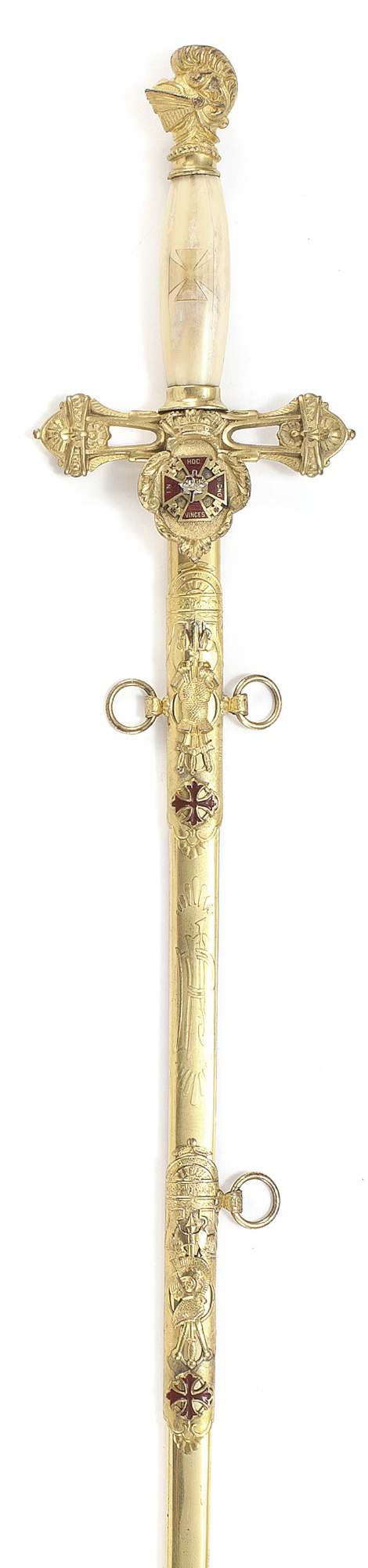 Appraisal: KNIGHTS TEMPLAR SWORD AND SCABBARD Gold-colored pommel in the form