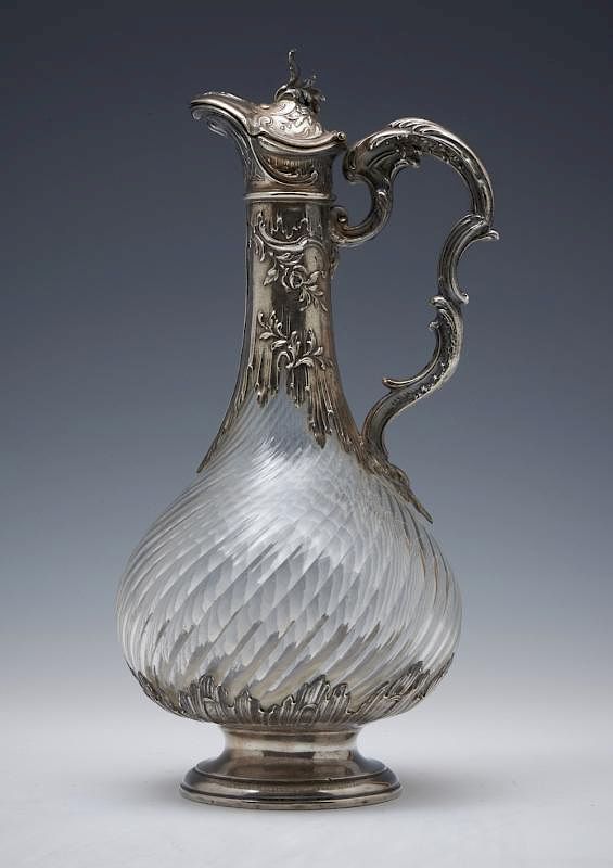 Appraisal: French sterling silver mounted crystal ewer French sterling silver mounted