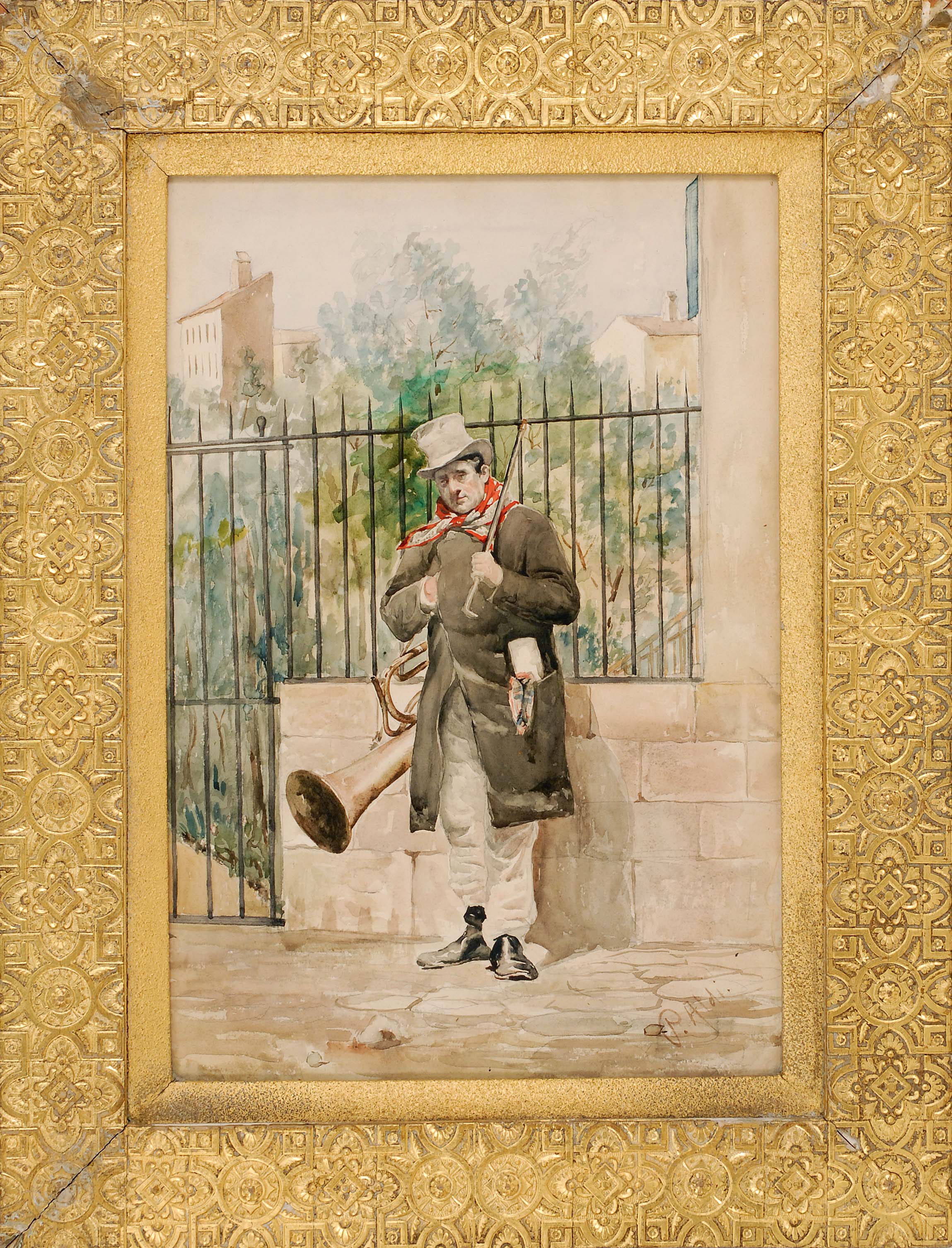 Appraisal: PIETRO ALDIItalian - A gentleman carrying a horn Signed lower