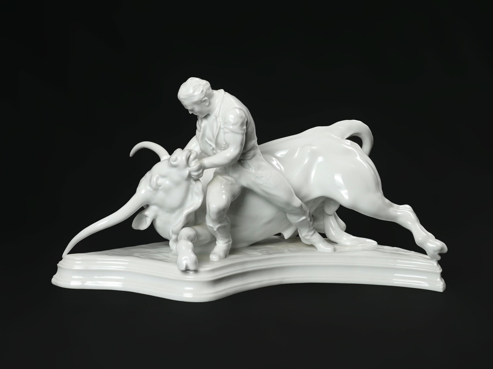 Appraisal: HEREND BLANC DE CHINE MAN WRESTLING BULL Blanc De Chine