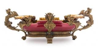 Appraisal: A Gilt Bronze Mounted Majolica Centerpiece sarreguemines mid- th century