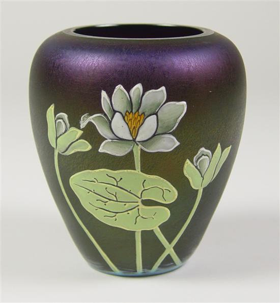 Appraisal: Loetz Austria Vase Deep amethyst with gold iridescent overlay in