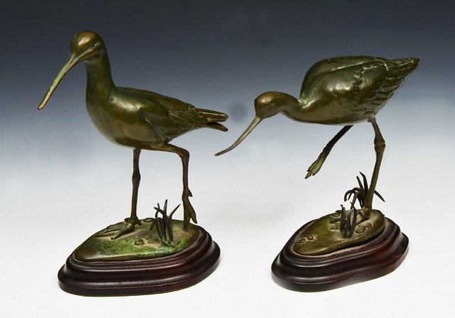 Appraisal: PATRICIA NORTHCROFTA pair of green patinated bronze bird figures 'Avocet'