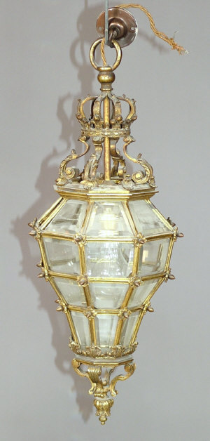 Appraisal: A gilt bronze and bevelled plate glass octagonal hall lantern