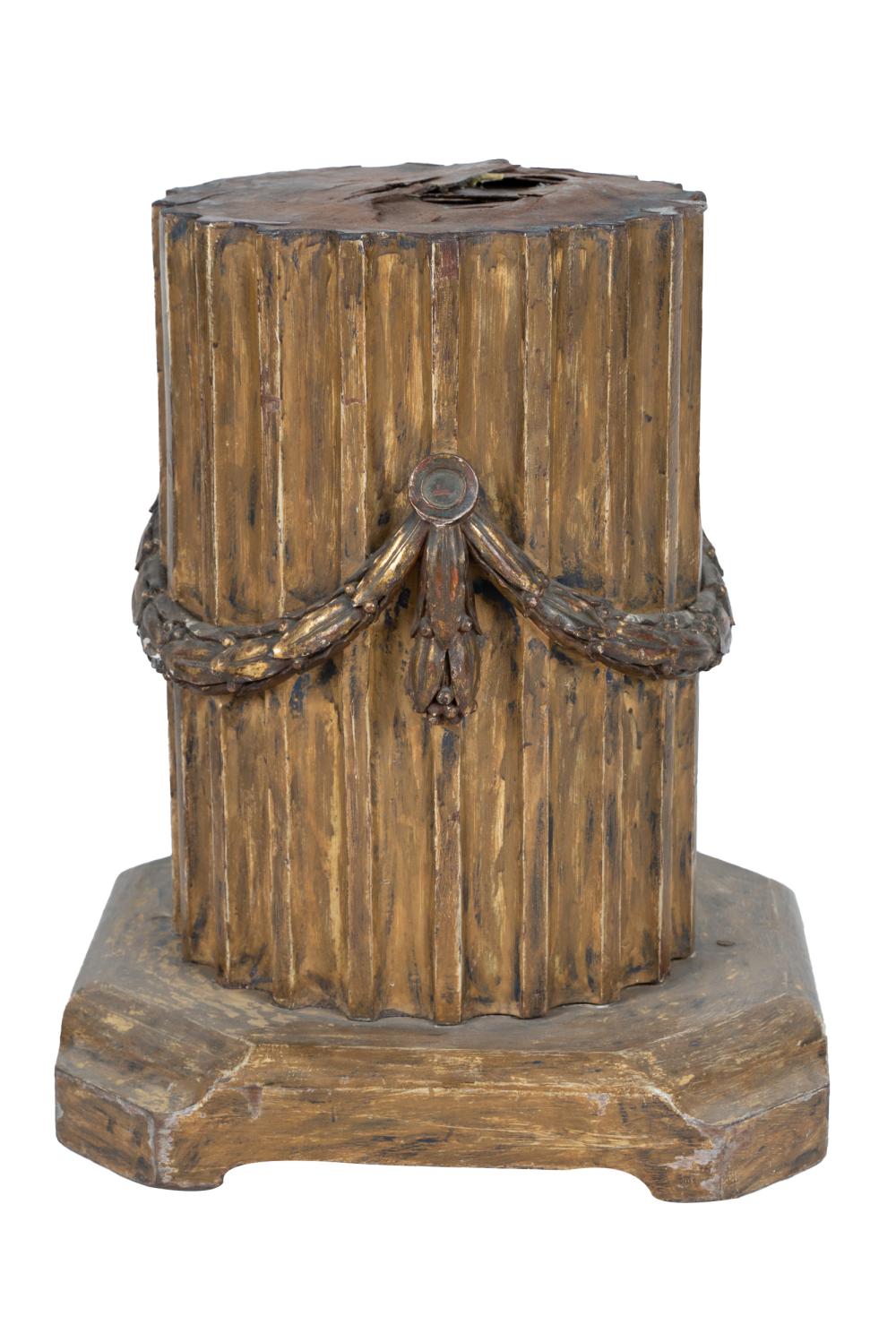 Appraisal: CARVED PAINTED WOOD COLUMNAR PEDESTALencircled by laurel swags on a