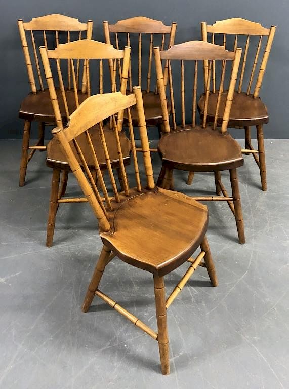 Appraisal: Six Windsor Plank Bottom Side Chairs Set of six Windsor