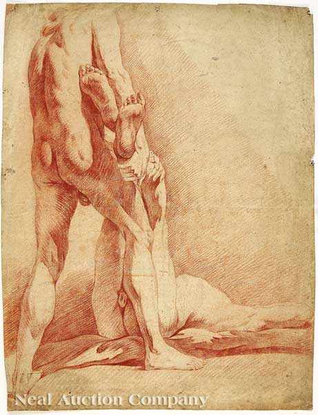 Appraisal: French School th c Male Nude Dragging a Fallen Figure