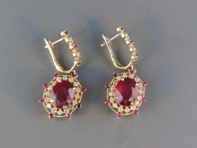 Appraisal: Ruby Diamond Earrings two large rubies totaling carats with round