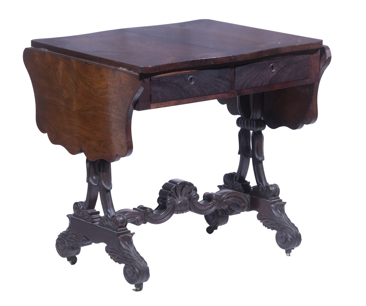 Appraisal: VICTORIAN ROSEWOOD SOFA TABLE Mid- th c Drop-Leaf Table having