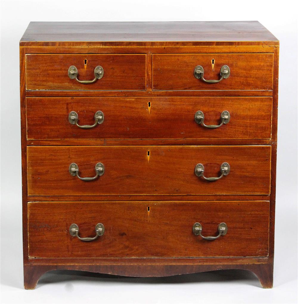 Appraisal: GEORGE III INLAID MAHOGANY CHEST OF DRAWERS having a rectangular