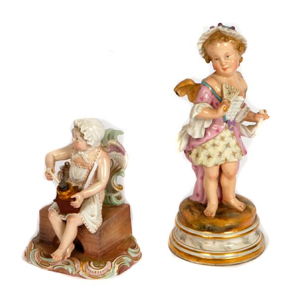 Appraisal: Two small Meissen porcelain figures losses largest height in width