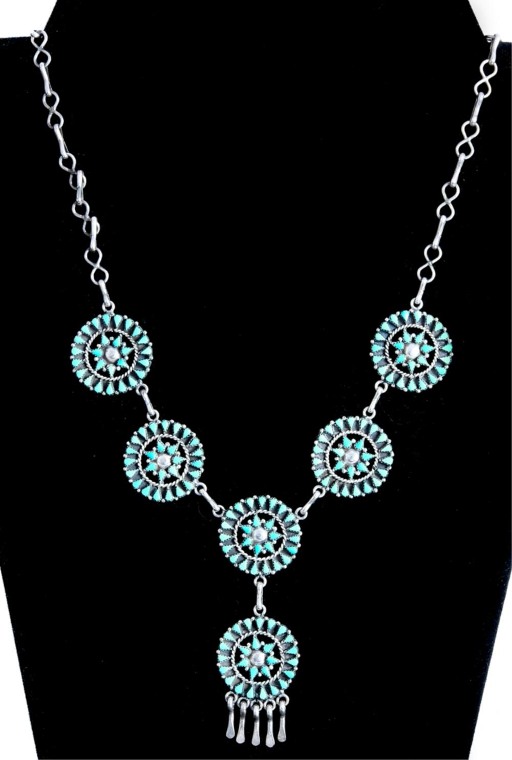 Appraisal: TIFFANY YATSATTIE ZUNI STERLING TURQUOISE NECKLACETiffany Yatsattie signed Zuni sterling