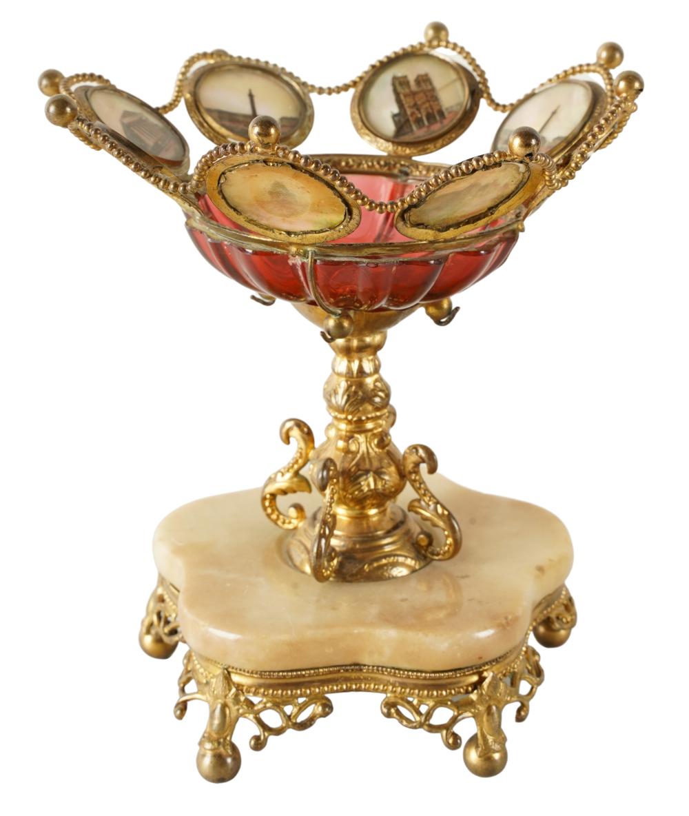 Appraisal: FRENCH GILT METAL ONYX PEDESTAL BOWLthe rim mounted with eight