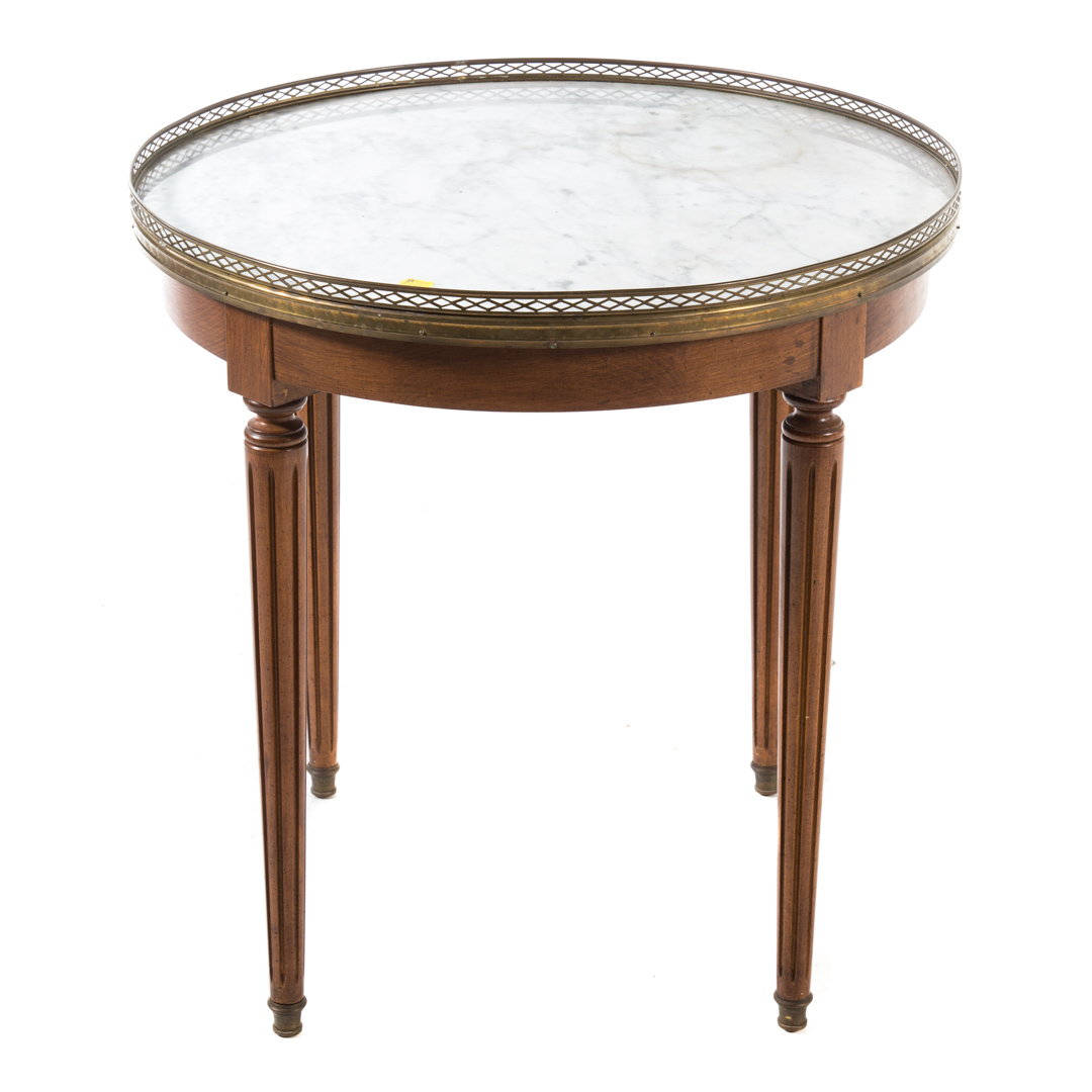 Appraisal: Louis XVI style marble top bouillotte table circular table brass