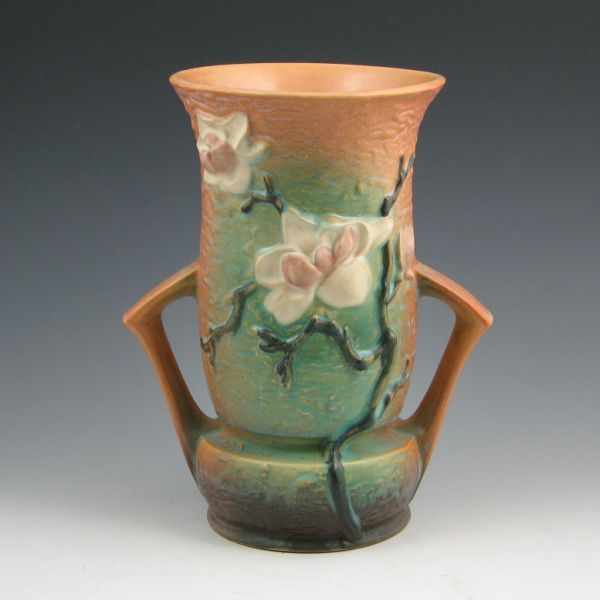 Appraisal: Roseville brown Magnolia handled vase Marked Roseville USA - ''