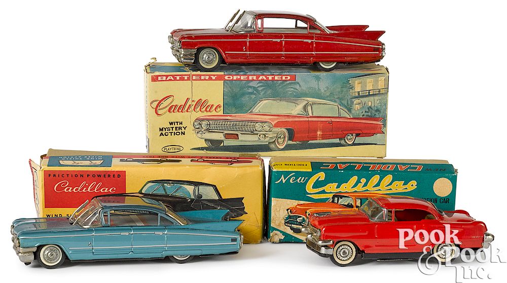 Appraisal: Three Japanese tin friction Cadillacs Three Japanese tin friction Cadillacs