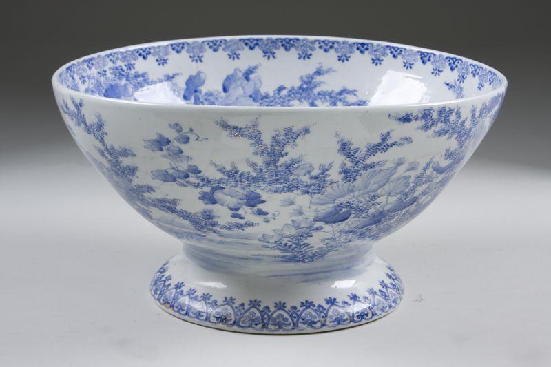 Appraisal: Japanese Footed Punch Bowl blue and white porcelain footed form